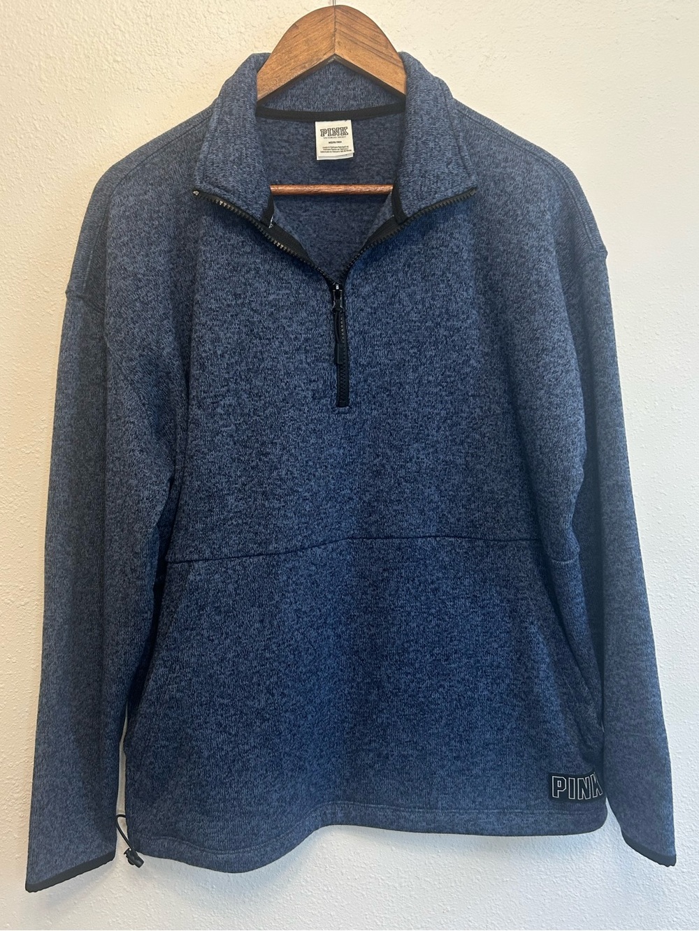 PINK Victoria's Secret Heathered Blue Quarter Zip Kangaroo Pocket Pullover